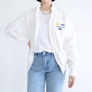 Vintage 80 King Louie Pro Fit White Ford Zip Up Hidden Hood Windbreaker Jacket M